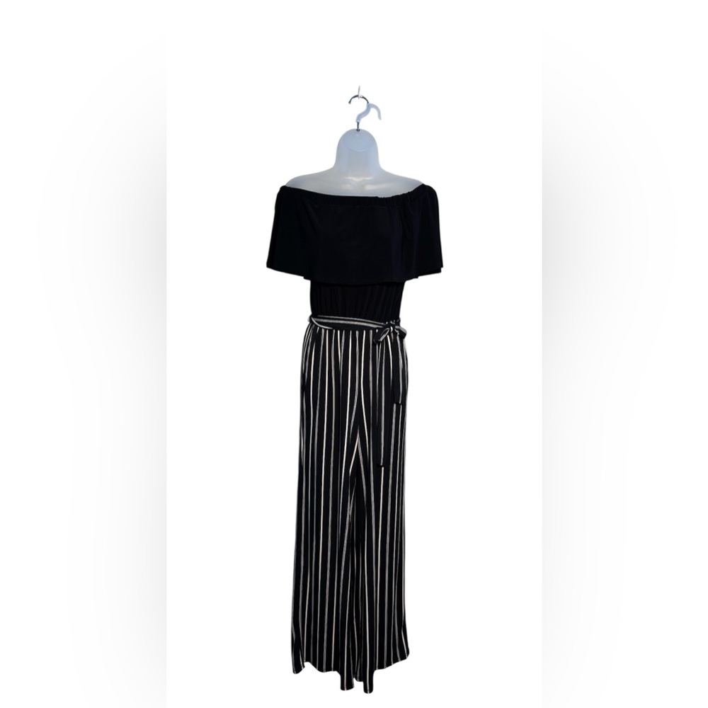 Bebe Off-Shoulder Black and White Jumpsuit